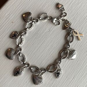 BRIGHTON vintage power of pink‎ breast cancer awareness silver charm bracelet